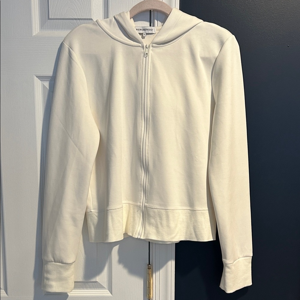 WeWoreWhat Cream Fitted Sateen Zip-Up Hoodie